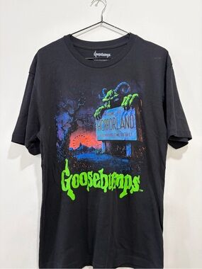 Scholastic Goosebumps Horrorland Black Tee with Neon Green Logo